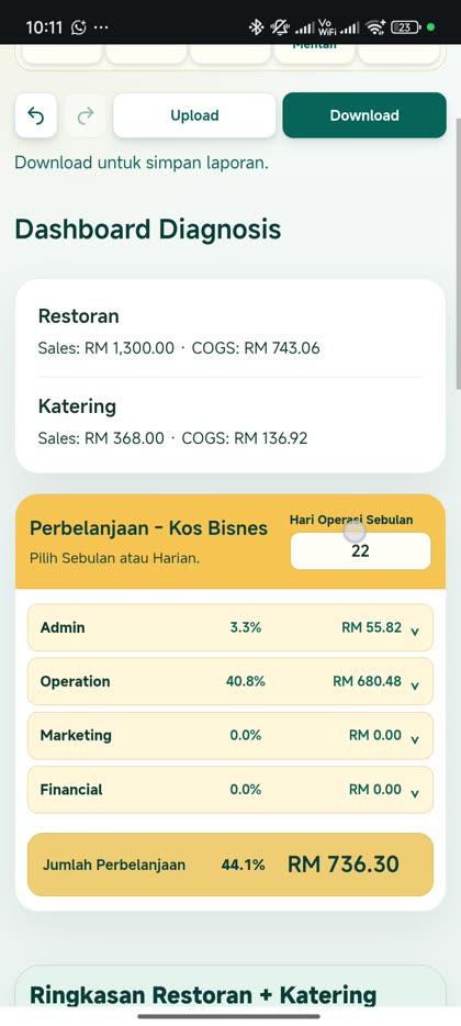 Paparan sebenar: Kos operasi